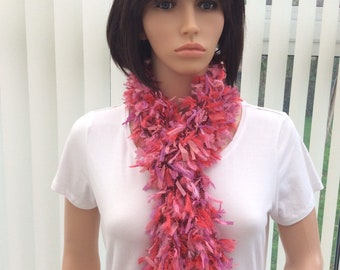 Long pink boa scarf, fun, eye catching accessory, pink scarf for party, fashionable pink boa, scarf in pink shades, ladies fun accessory,