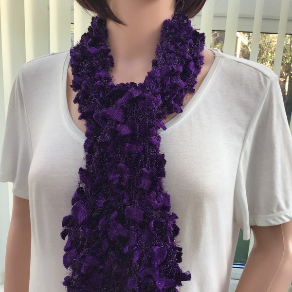 Scarf in rich purple, shorter length scarf, for a smaller lady, scarf with sparkle, for a teen or child, ultra rich shades, light but warm,