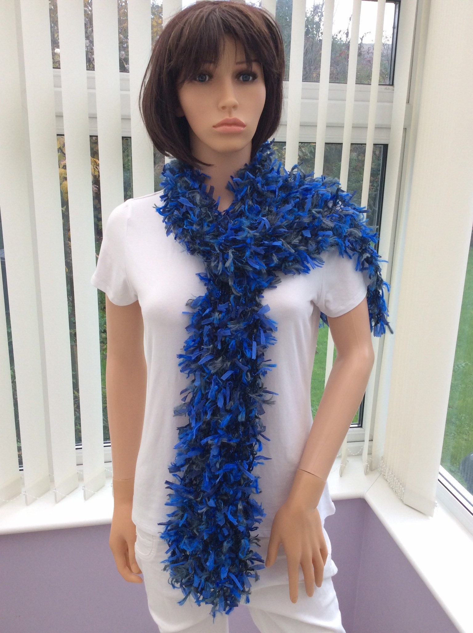 Long Boa Scarf in Blue Shades Soft Gentle and Very - Etsy