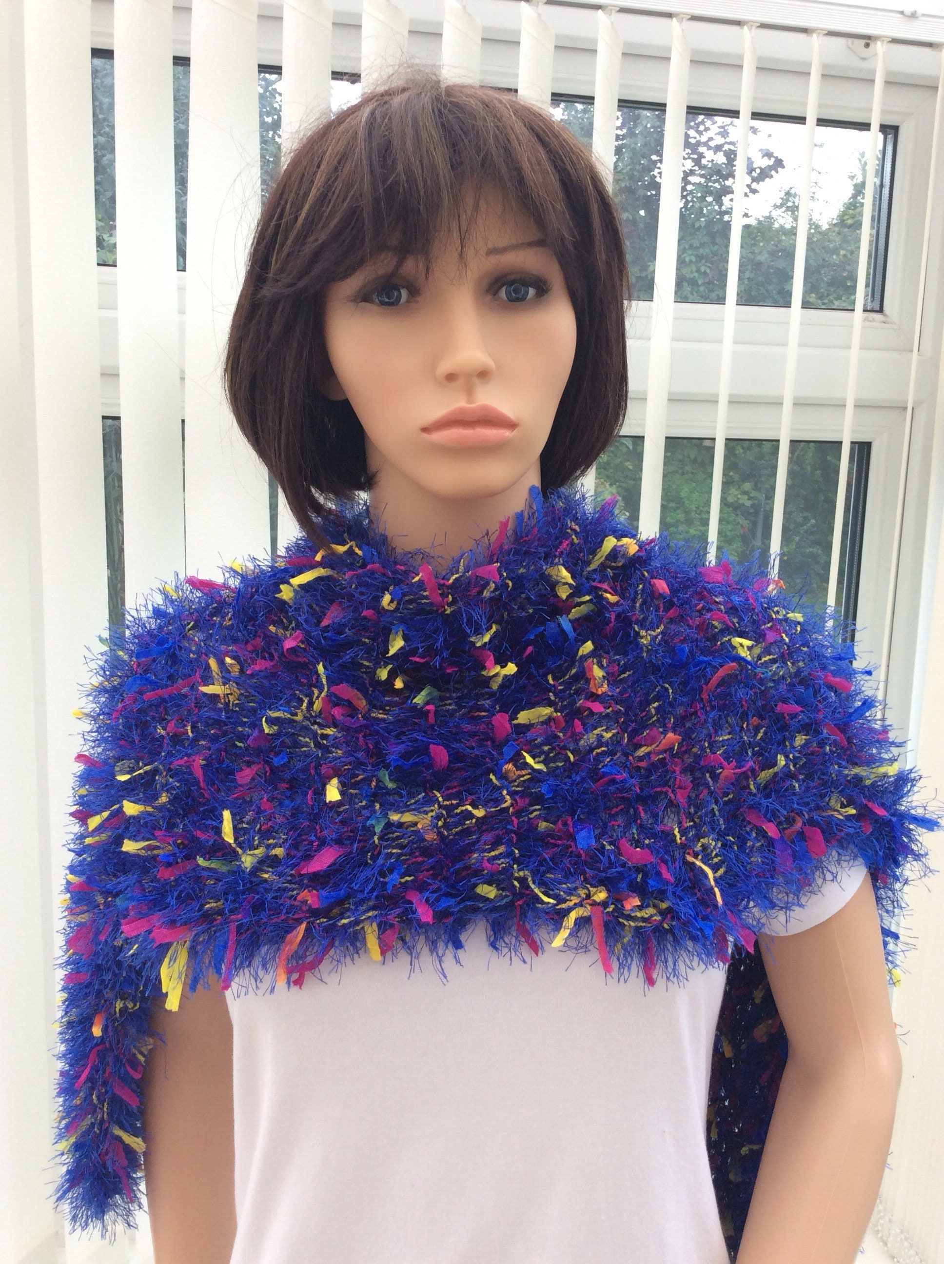 Long, Smart, Blue Boa Ribbon Scarf, Soft, Stylish & Very