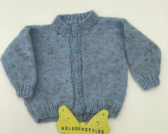 Smart jacket for a little boy, aged 0-3 months, in  blue & grey, with fun buttons, Bespoke gift for boy, light blue and grey, handcrafted ,