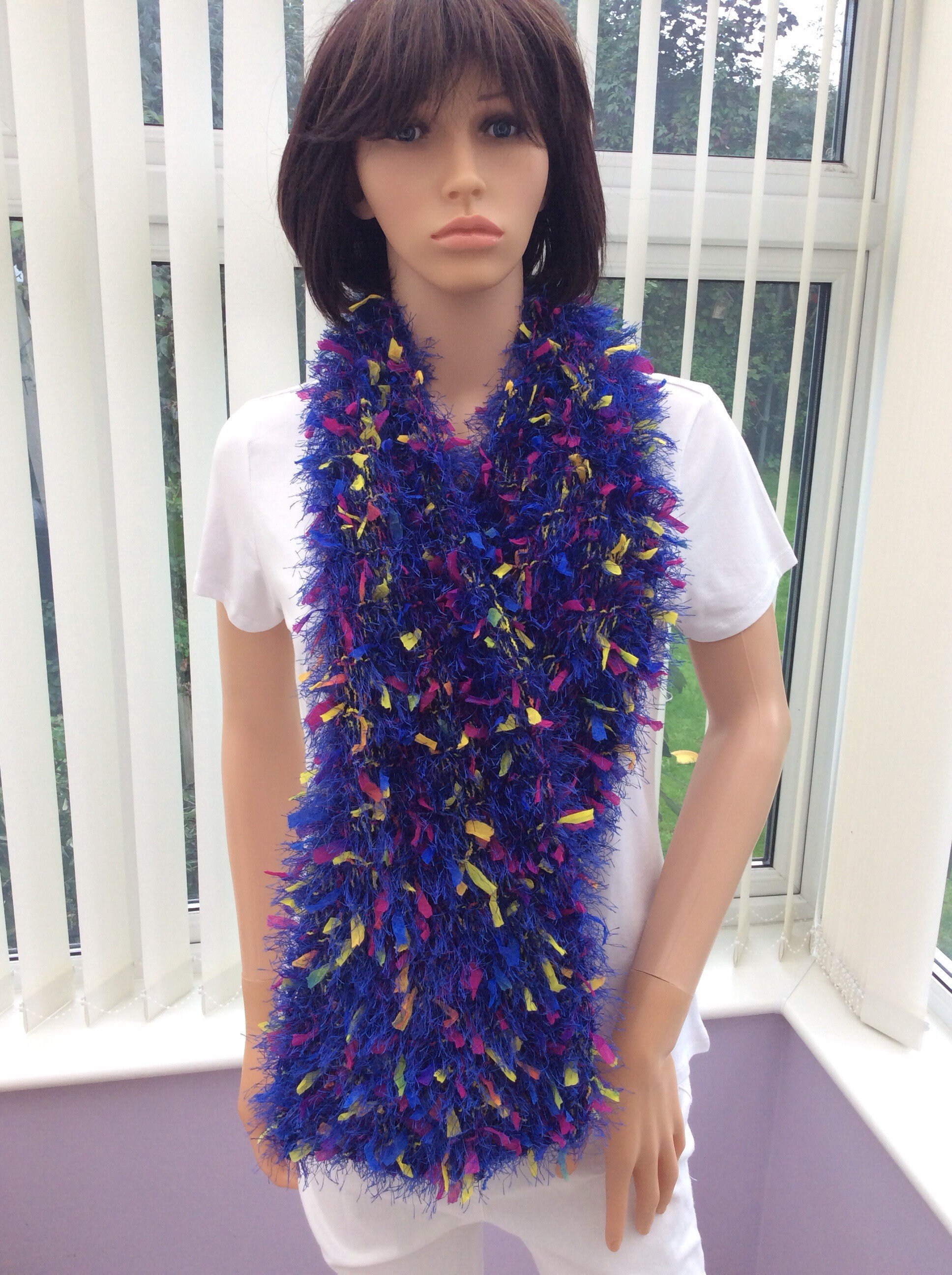 小物 NKNIT boa wave scarf Long, Smart, Blue Boa Ribbon Scarf, Soft, Stylish & Very