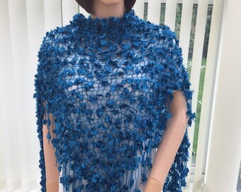 Peacock Blue Lurex Shawl: Sparkling Evening Wrap