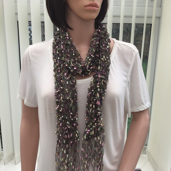 Long fringed scarf, pastel shades scarf, Mothers Day gift, pretty wear for lady, unique gift idea, casual with jeans, dressy long scarf,