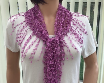 Decorative purple  scarf, silver metallic, a beautiful accessory, purple shades wear, womens scarf, purple accessory, lightweight scarf,