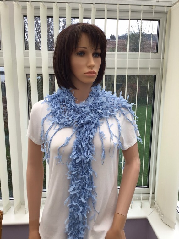 Sky Blue Ribbon Yarn Scarf: Soft Feel, Special Occasion