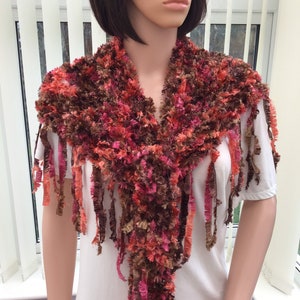 Handcrafted Vibrant Shawl: Red, Brown & Orange Sparkle Wrap