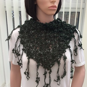 Bottle green scarf, warm winter wear, soft around neck, dark green accessory, warm n cozy wear, gentle fringed scarf, very dark green,