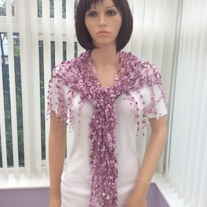 Metallic Pink Crochet Shawl: Lightweight Lurex Wedding Wrap