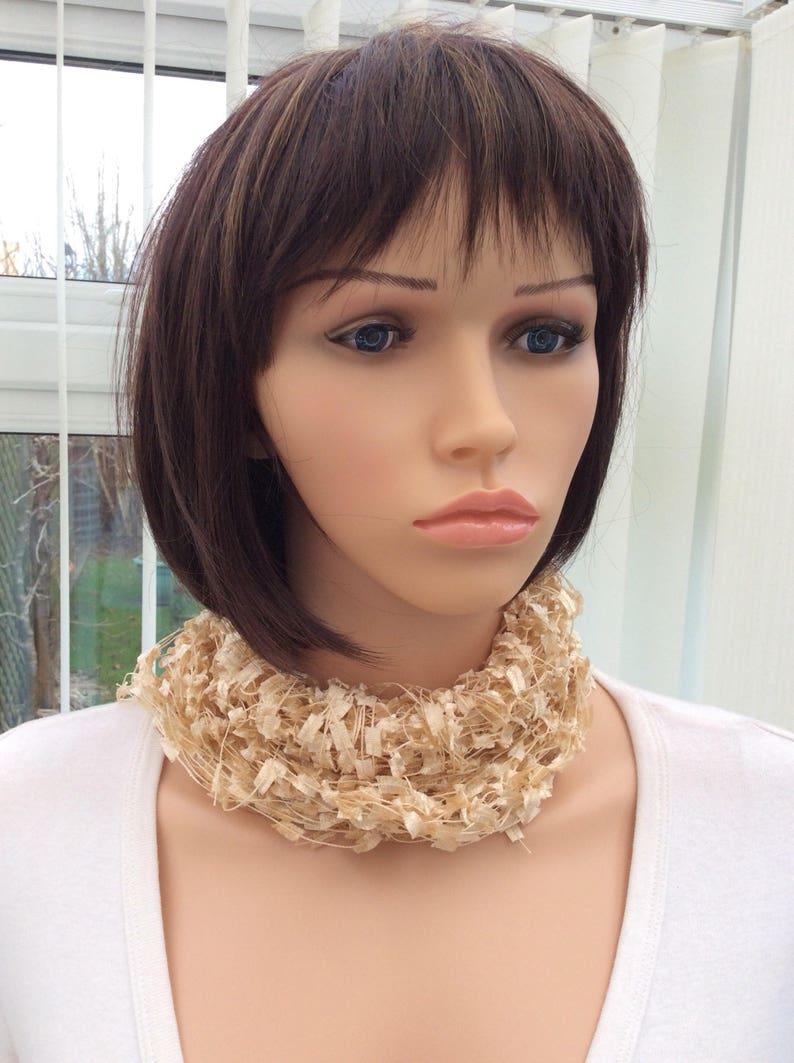 coffee colour scarf, an unusual, special, accessory for stylish wear, buy something unique , latte shades, complement an outfit image 4