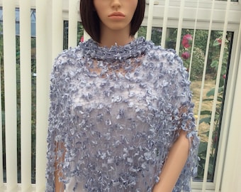Lurex Sparkle Shawl: Handcrafted Powder Blue Wrap