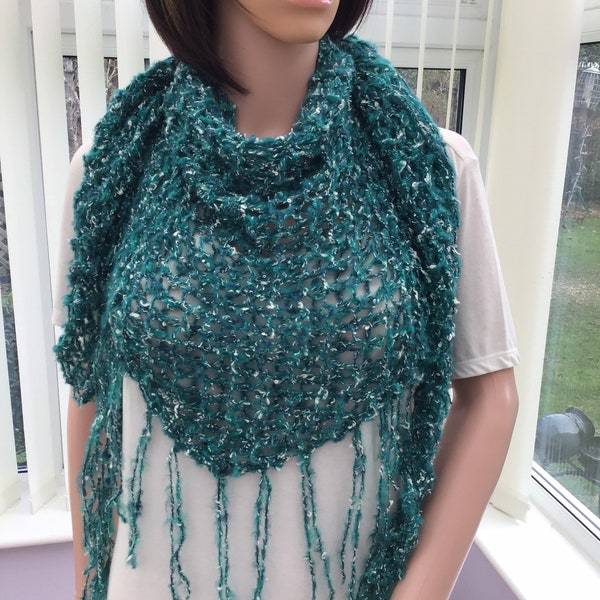 Sea green shawl, warm green shawl, unusual accessory, light but snug, Jade colour wrap, smart soft accessory, gift for green lover, stylish,