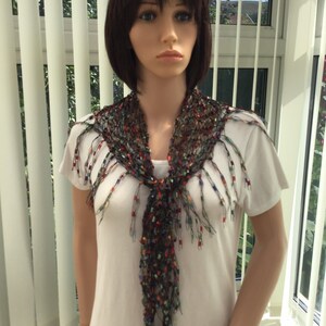 A glorious mix of colours,  in this multicolour scarf, an idea gift for mum, girlfriend, colleague, A really smart, pretty accessory, spring