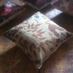 Pin cushion, handmade with Liberty fabrics, House that Jack built