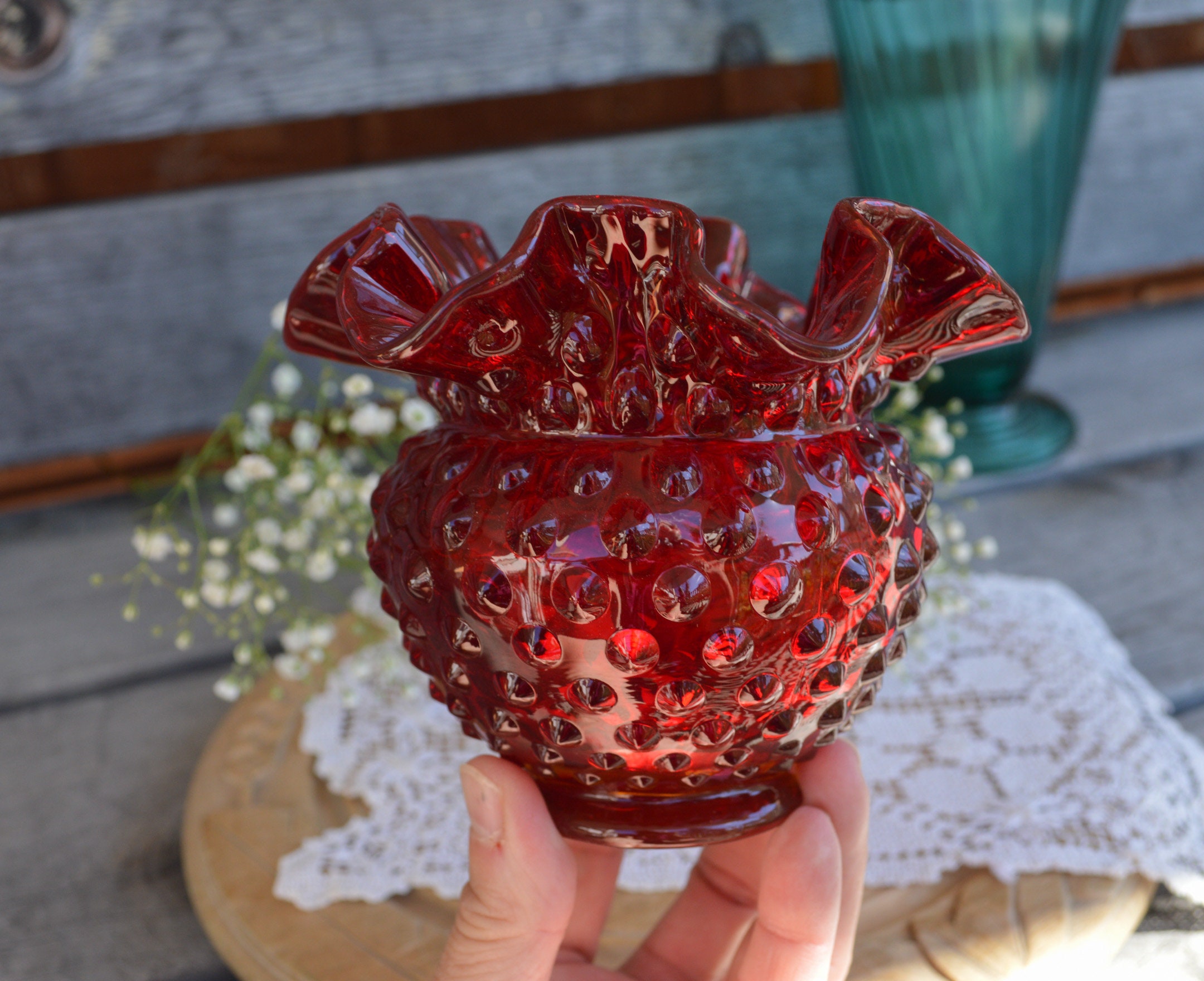 Red Hobnail Vase - Etsy