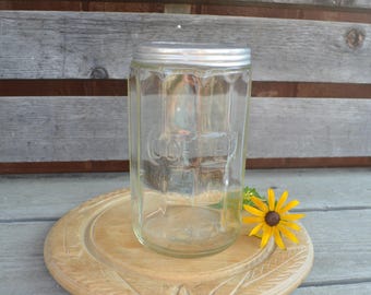 Vintage Ribbed Hoosier Coffee Jar, 7 Inch Glass Canister, 1920's