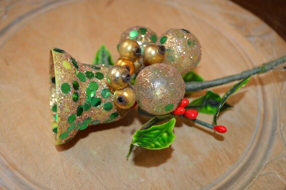 Vintage Gold Christmas Corsage, Mercury Glass Bea… - image 6