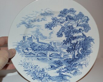 Vintage Countryside Dinner Plates, Wedgewood & Co, Enoch, Blue Transferware, 1960's, England
