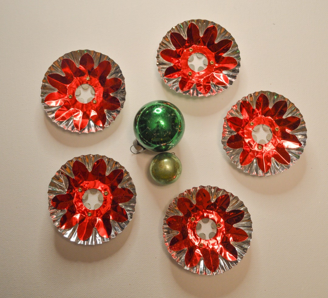 Vintage Christmas Double Light Reflectors, Set of 5, 3 Foil Reflectors