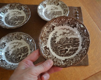 Vintage Romantic England J & G Meakin Fruit Nappies, Set of 4 Dessert Dishes, Ironstone Transferware