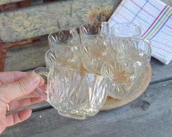 Vintage Pressed Glass Punch Cups, Set 8 Cups, Mid Century, 1960s, Square Shape, Replacement Cups, Gift for Her, Christmas Gift for Him
