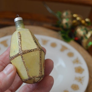 Vintage Lantern Mercury Glass Austria Christmas Ornament, Lantern Shape, Frosted, Hand Blown, Hand Painted, Gold Mica, Gift for Her,Gift Him