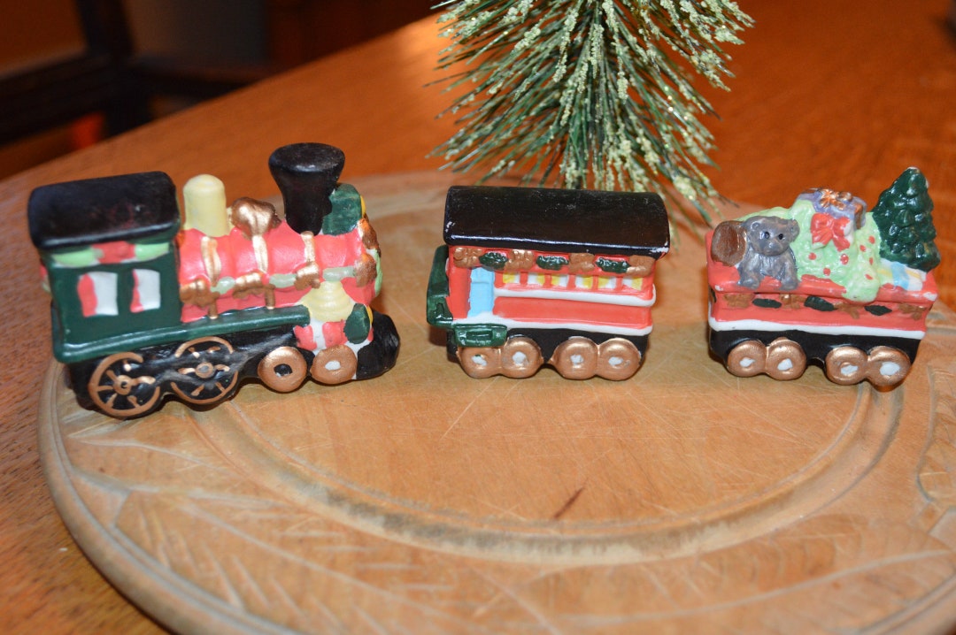 Vintage 3 Piece Train Set, Miniature Train Set, Christmas Village