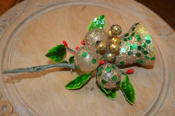 Vintage Gold Christmas Corsage, Mercury Glass Bea… - image 3