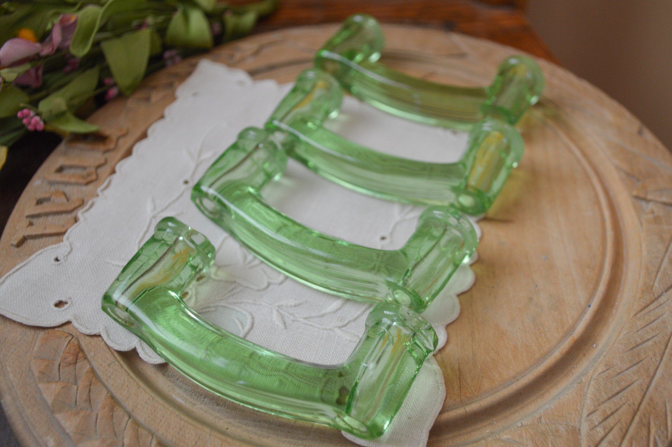 Rare Vintage Glass Drawer Pulls Set of 4 Green Depression Etsy