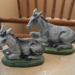 Vintage Nativity Donkey Figures, 1940s, Italy, Hand Painted, Plaster, Mother & Baby, Religious Decor, Christmas Gift for Her, Gift for Him