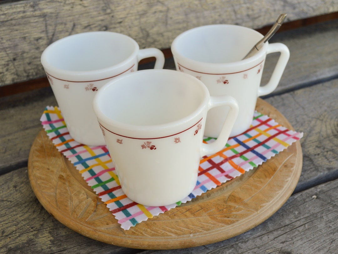 Pyrex Mugs Vintage Pyrex Mugs, Burgundy Rose, Set of 3, 300 Ml, 10oz, Coffee Mug ...