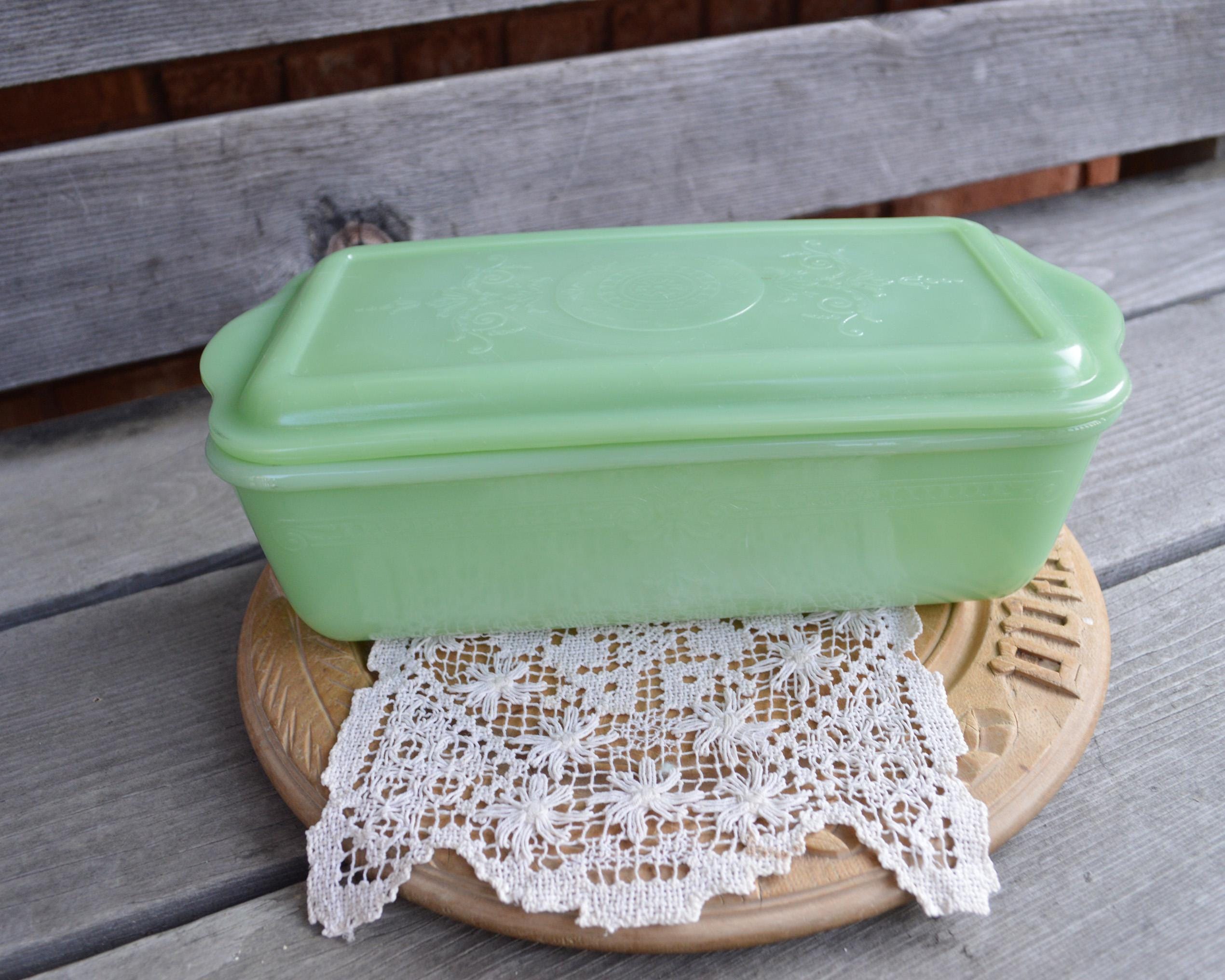 Vintage Jadite Fire King Philbe Refrigerator Jar, Jadeite Loaf Pan