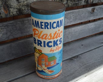 Vintage Elgo American Plastic Bricks, Halsam No 725, 1950s Lego, Original Canister, Boys & Girls Toy, Christmas Gift for Her, Gift for Him