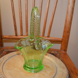 Panier en verre vert vintage, vase de fleurs, forme de panier, plat à bonbons, anse en corde