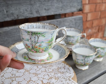 ONE Vintage Royal Albert Tea Cup and Saucer, Silver Birch, 1970-1990s, Bone China, England