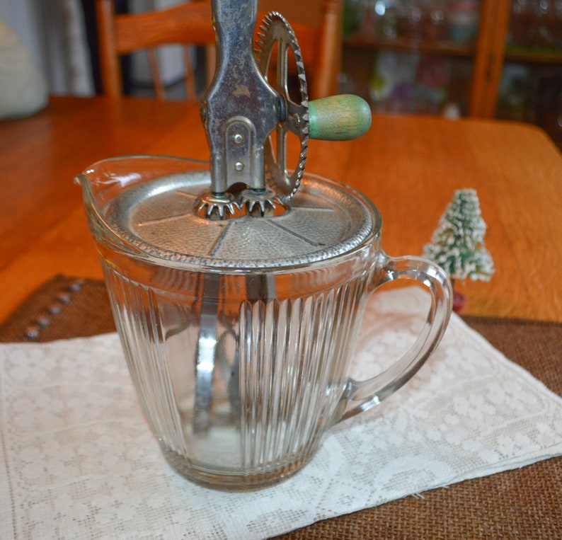 Vintage A & J Glass Beater Bowl Oct 9 1923 Hand Mixer Glass Etsy