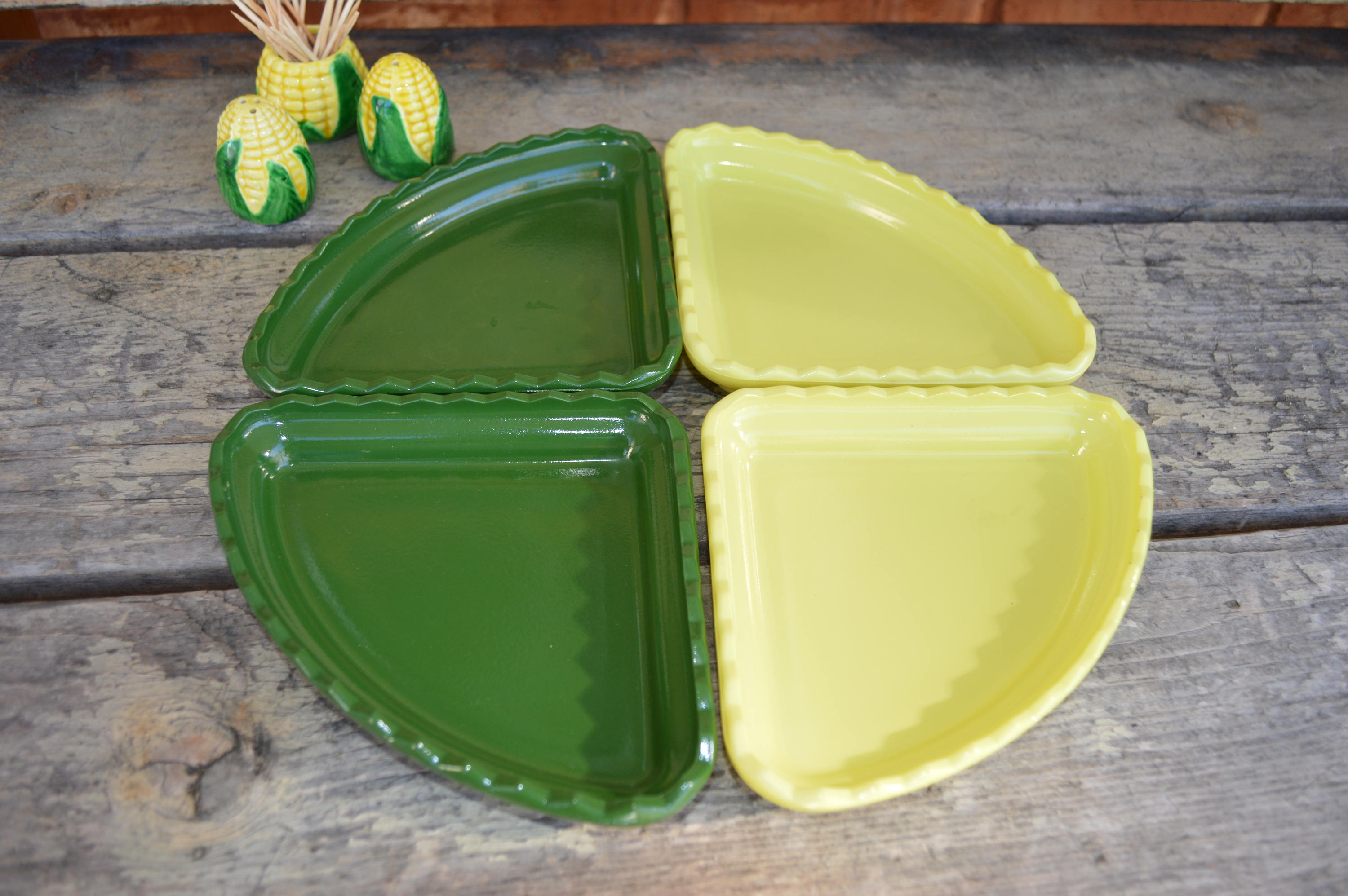 Vintage Triangle Plates Set of 4 Hocking Glass Wedge Etsy