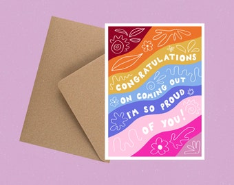 LGBTQ+ Coming out eco greetings card A6 with envelope / Gay pride card / LGBTQ card / Congratulations card / Queer greetings card