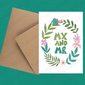 Carte de voeux écologique Mx et Mr A6 avec enveloppe / Carte Queer / Jour du mariage / Carte de mariage / Carte non binaire / Carte LGBTQ