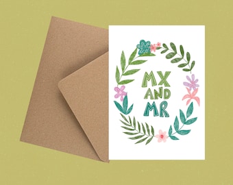 Mx and Mr eco greetings card A6 with envelope / Queer card / Wedding Day /Wedding card / Non binary card / LGBTQ card