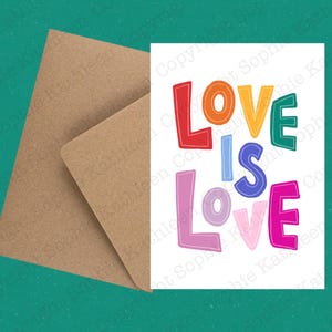 L'amour est l'amour carte de voeux écologique A6 avec enveloppe / Carte de la fierté gaie / Carte LGBTQ / Carte de félicitations / Carte d'amour queer