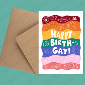 Happy Birt-gay Öko Grußkarte mit Umschlag / Queer Geburtstagskarte / LGBTQ+ Karte / LGBT Geburtstagskarte / Gay Pride Karte