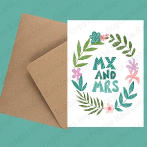 Carte de voeux écologique Mx et Mme A6 avec enveloppe / Carte Queer / Jour du mariage / Carte de mariage / Carte non binaire / Carte LGBTQ