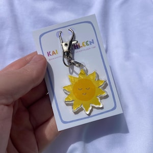 Lächelnde Sonne Schlüsselanhänger / Sonnenschein Schlüsselanhänger / Süßer Schlüsselanhänger / Natur Schlüsselanhänger / Gelbe Sonne Schlüsselanhänger