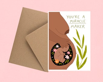 A6 new baby recycled eco greetings card with envelope “You’re a miracle maker” congratulations on your pregnancy card/ pregnancy card