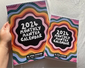 2024 Calendar with monthly mantras / Positive affirmations Calendar / Illustrated Calendar / Positivity Calendar