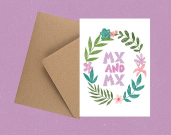 Mx and Mx eco greetings card A6 with envelope / Queer card / Wedding Day /Wedding card / Non binary card / LGBTQ card