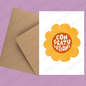 Carte de voeux écologique recyclée Félicitations A6 avec enveloppe/ carte de félicitations/ carte d'illustration de fleurs/ carte de félicitations