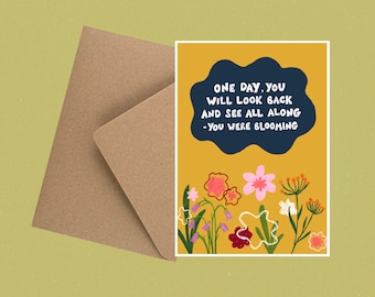 Pick me up A6 recycled eco greetings card with envelope / Blooming / Thinking of you card / Art card