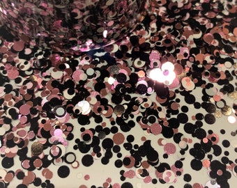 POODLE SKIRT Dots Glitter Mix / 1 oz Jar / Pink, Black, White Dots / Nail Art / Solvent Resistant / High Flash / Geodes